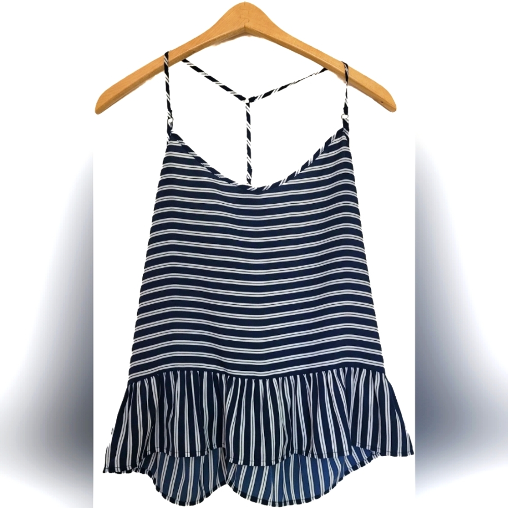 Abercrombie and Fitch Stripes Loose Fit Ruffle Hem Sleeveless Cami - Small - EUC